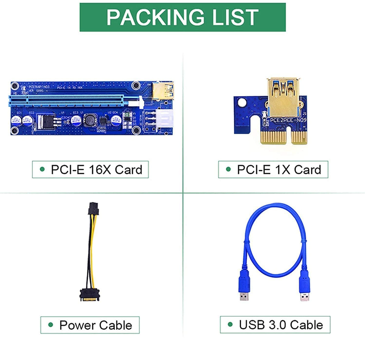 Verilux VER009S-Gold PCIE Riser, PCIE Cable 6 Pin 1X to 16X Powered Pcie Riser Adapter Card & USB 3.0 Extension Cable GPU Riser Adapter-Mining Bitcoin