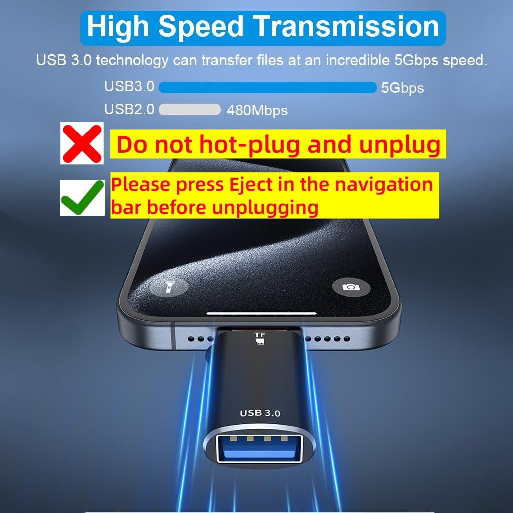 Verilux 2 in 1 Card Reader for iPhone 16 and Galaxy S24 featuring 5Gbps Speed and Aluminum Body