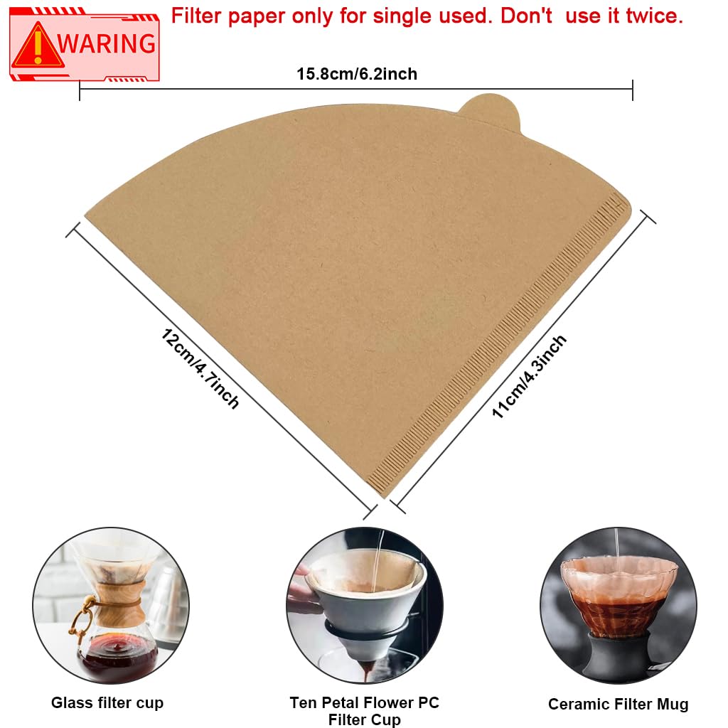 Zeitel® 100 Counts Coffee Filter Paper for Brewing Coffee Natural Unbleached Coffee Filter Paper Cone-Shape Disposable Coffee Filters Paper Fit for Coffee Dripper