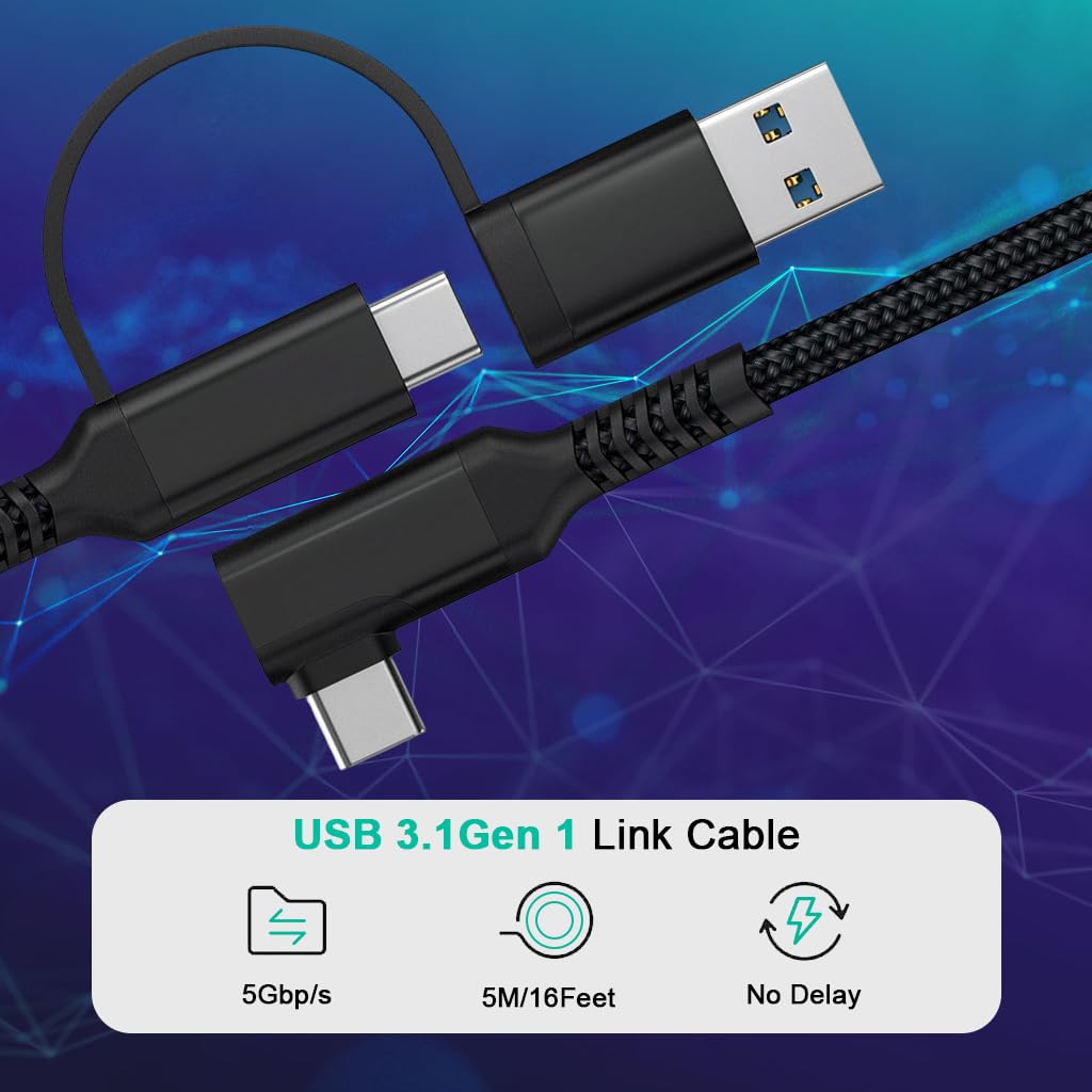 Verilux USB C Cable for Meta Quest and Pico VR featuring 16ft length & 2 in 1 design | 5Gbps data transfer