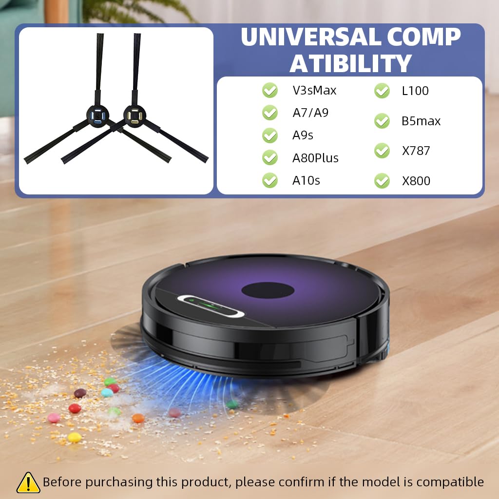 Verilux Side Brushes for ILife Robot Vacuum A7 A9 A9s A80Plus A10s | 4PCS Anti-Tangle Replacement Set
