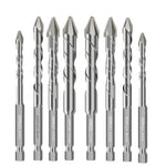 Serplex® 8Pcs Cemented Carbide Drill Bits Set, 6mm/8mm/10mm/12mm Masonry Drill Bits for Concrete, Brick, Stone, Ceramic Tile, Glass, High Hardness Skewed Head 1/4'' Hex Eccentric Twist Drills Bit
