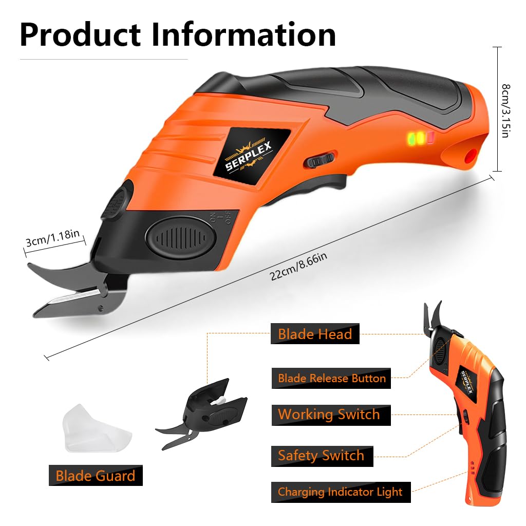 Serplex 3.6V Cordless Electric Scissors with Tungsten Steel Blades