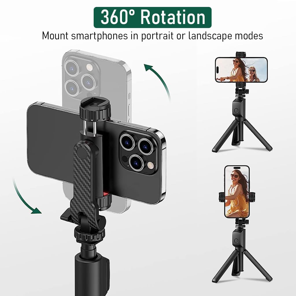 ZORBES® Phone Mount for Tripod Stand, Smartphone Mount Adapter for Tripod Stand Retractable Phone Holder 360° Rotates and 180° Tilts Angle Universal 1/4" Mount Phone Holder for Tripod, Camera