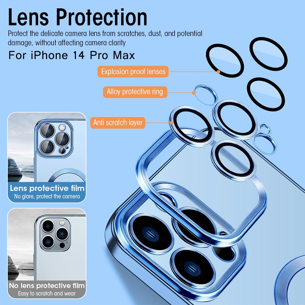 ZORBES® Phone Cover for iPhone 14 Pro Max Compatible with Magsafe Phone Case for iPhone 14 Pro Max with Camera Lens Protector Full Protection Fashion TPU Clear Phone Cover for iPhone 14 Pro Max, Blue