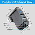 Verilux USB Hub 3.0 for Laptop and PC with 4 in 1 Ports Featuring 90 180 Rotatable Plug | Type C PD Charging