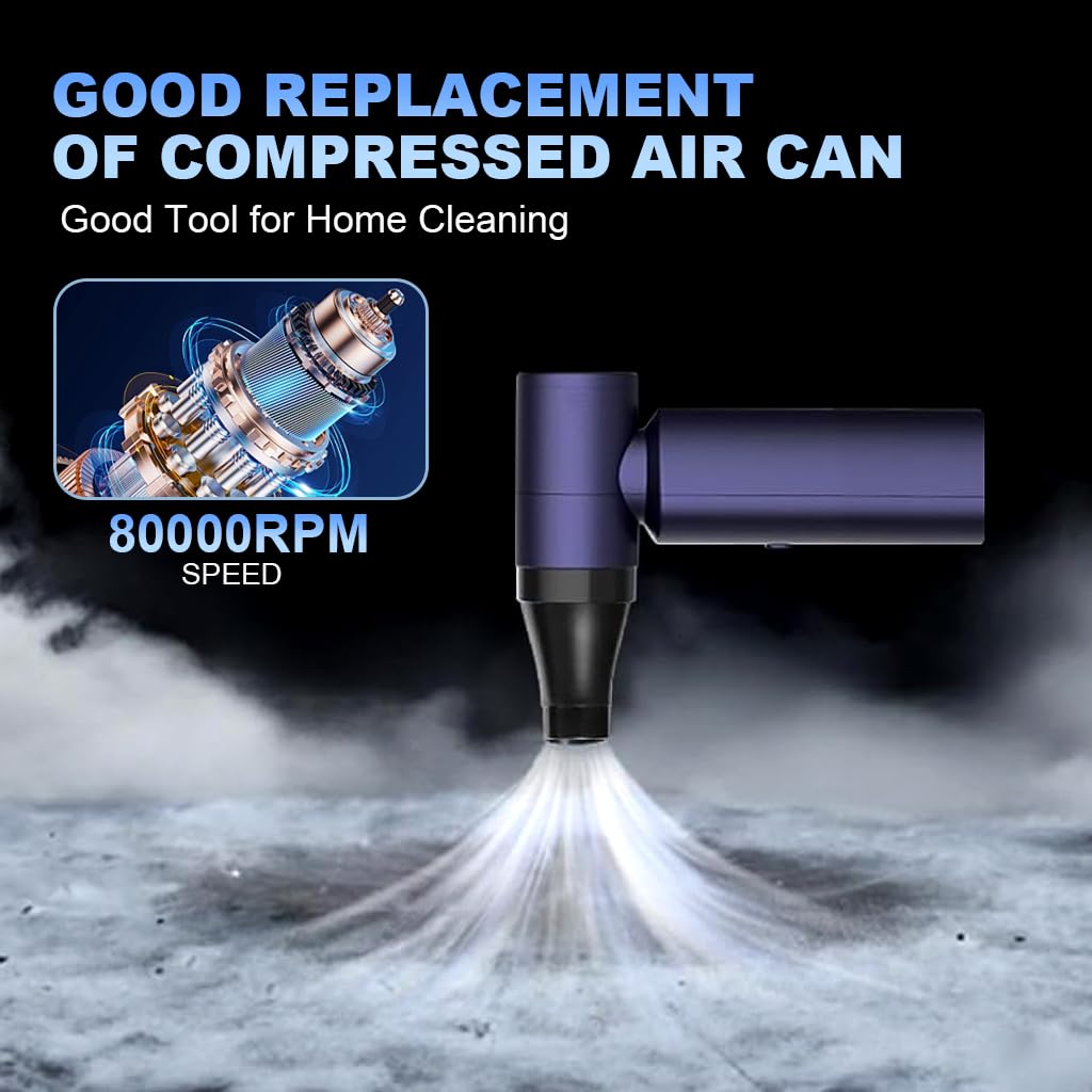 Verilux Electric Air Blower for Home and Car with 80000 RPM Turbo Motor | USB Cordless Mini Cleaner