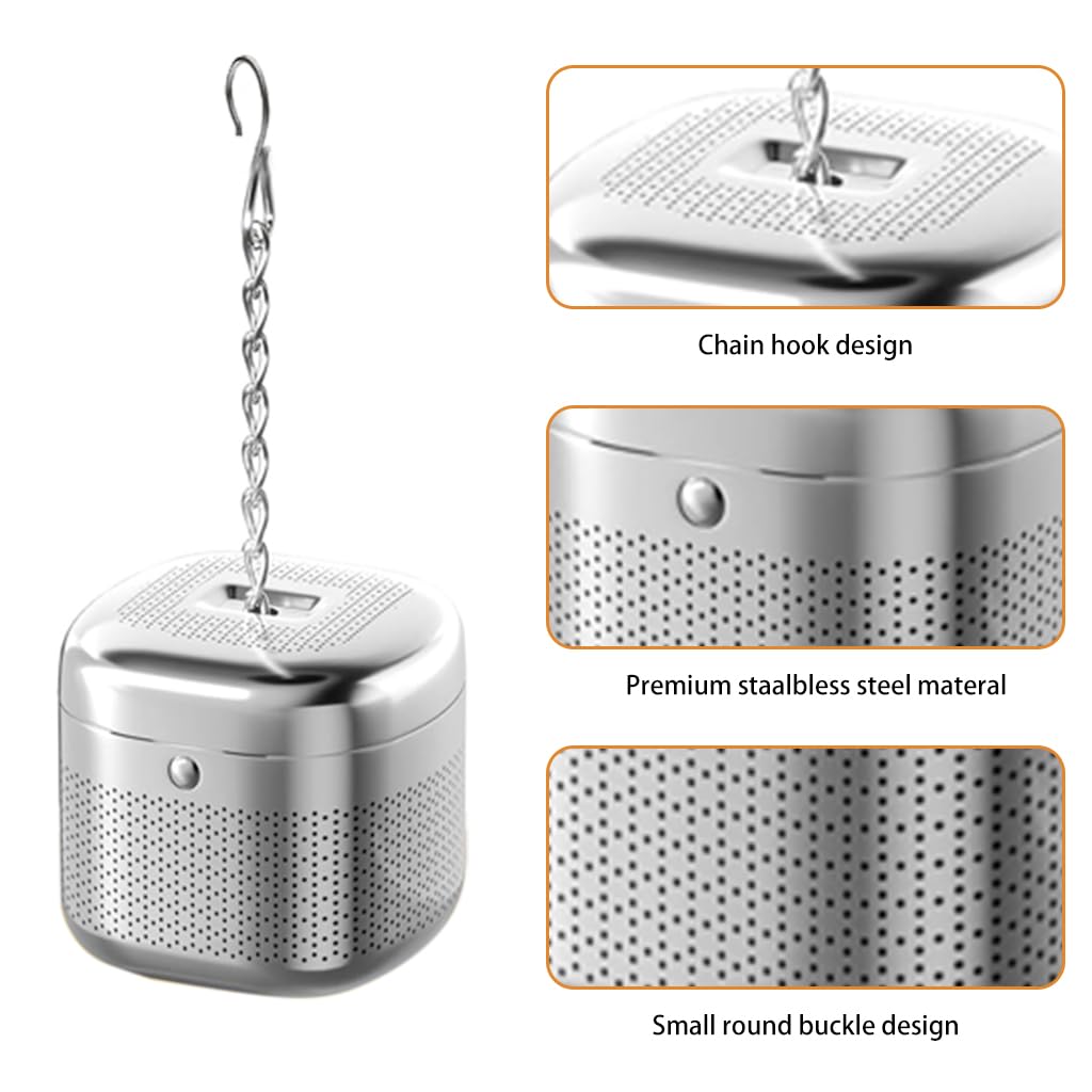 Zeitel® Cube Tea Infuser - 304 Stainless Steel Fine Mesh Strainer 4x4x3.8cm Hook Chain Design for Mugs/Teapots, Ideal for Loose Leaf/Green/Chamomile Tea, Easy Clean, Durable - Single Pack