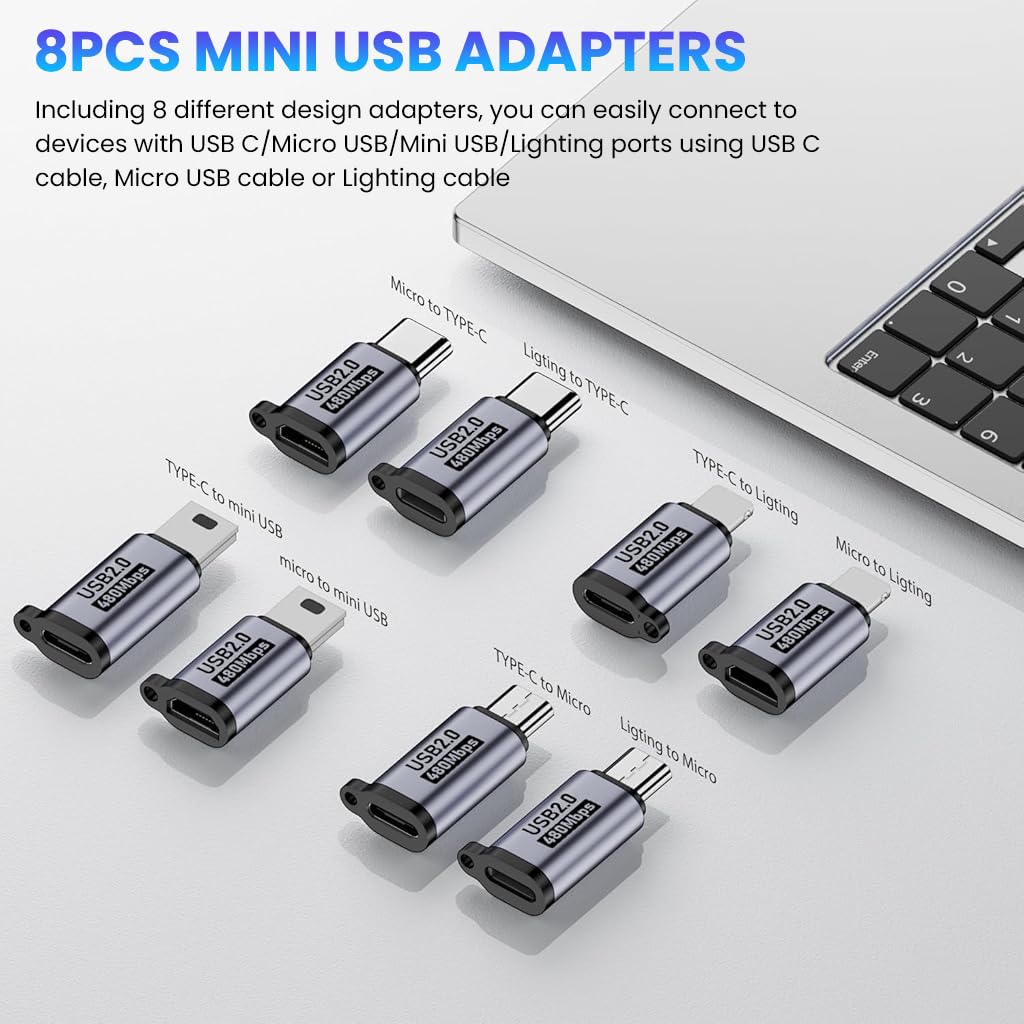 Verilux USB OTG Connector Set for Multi‑Device Use featuring 8 Adapters and Aluminum Alloy Build