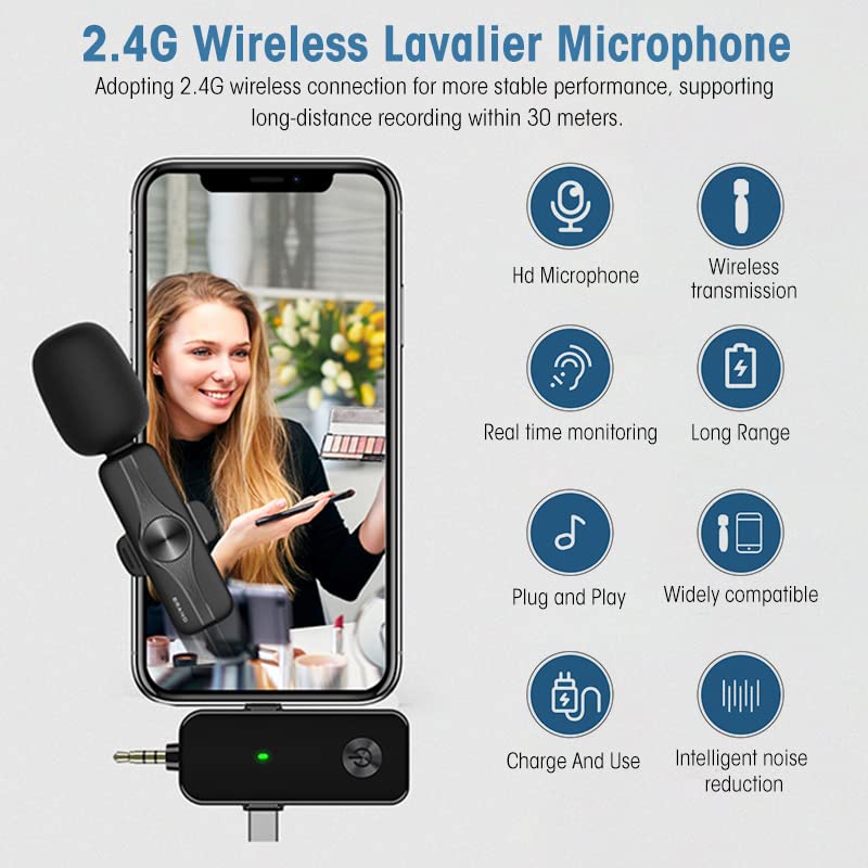 ZORBES® Wireless Lavalier Lapel Microphone for Interview Live Stream ASMR Recording Noise Reduction, 3 in 1 Wireless Lavalier Lapel Microphone for iPhone, Android, Camera, Computer