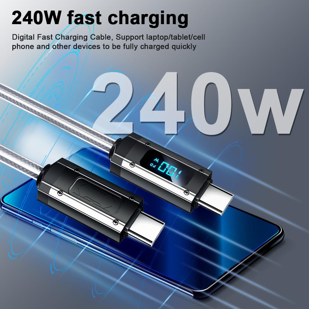 Verilux Type C Charging Cable for iPhone 15 with 240W PD and LCD Display | 6.6ft Data Sync