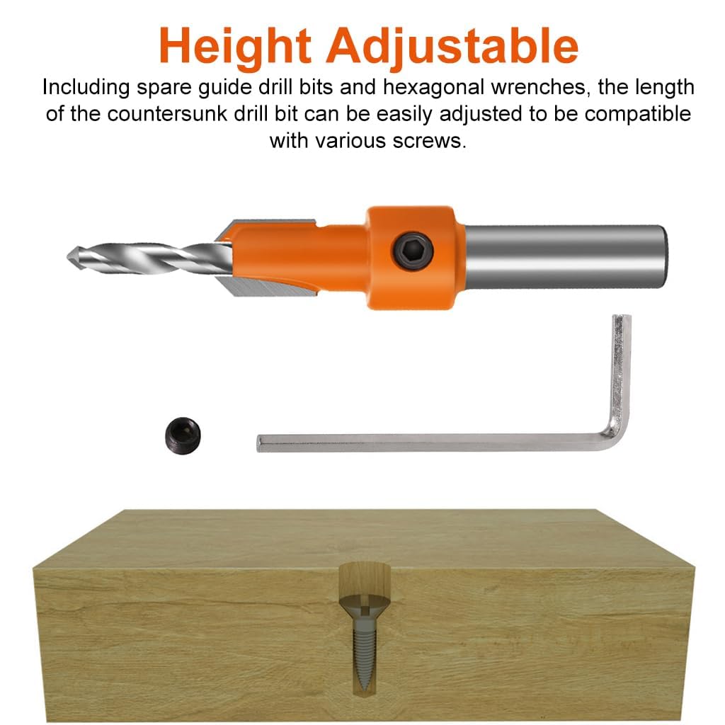 Serplex® 60PCS Wood Countersink Drill Bit Set 5PCS with Extra Pilot Tapered Bits 8mm Round Shank Counter Sinker for Woodworking