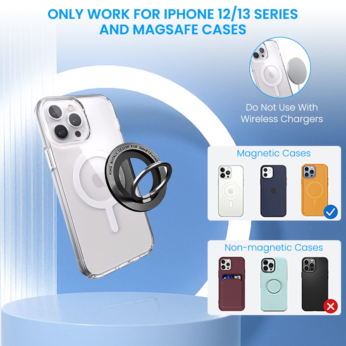 ZORBES® Magnetic Phone Ring Holder, 2-in-1 Phone Grip Holder Stand Compatible with iPhone 14 Plus 13 12, Pro, Pro Max, Mini, Mag Safe Accessories,