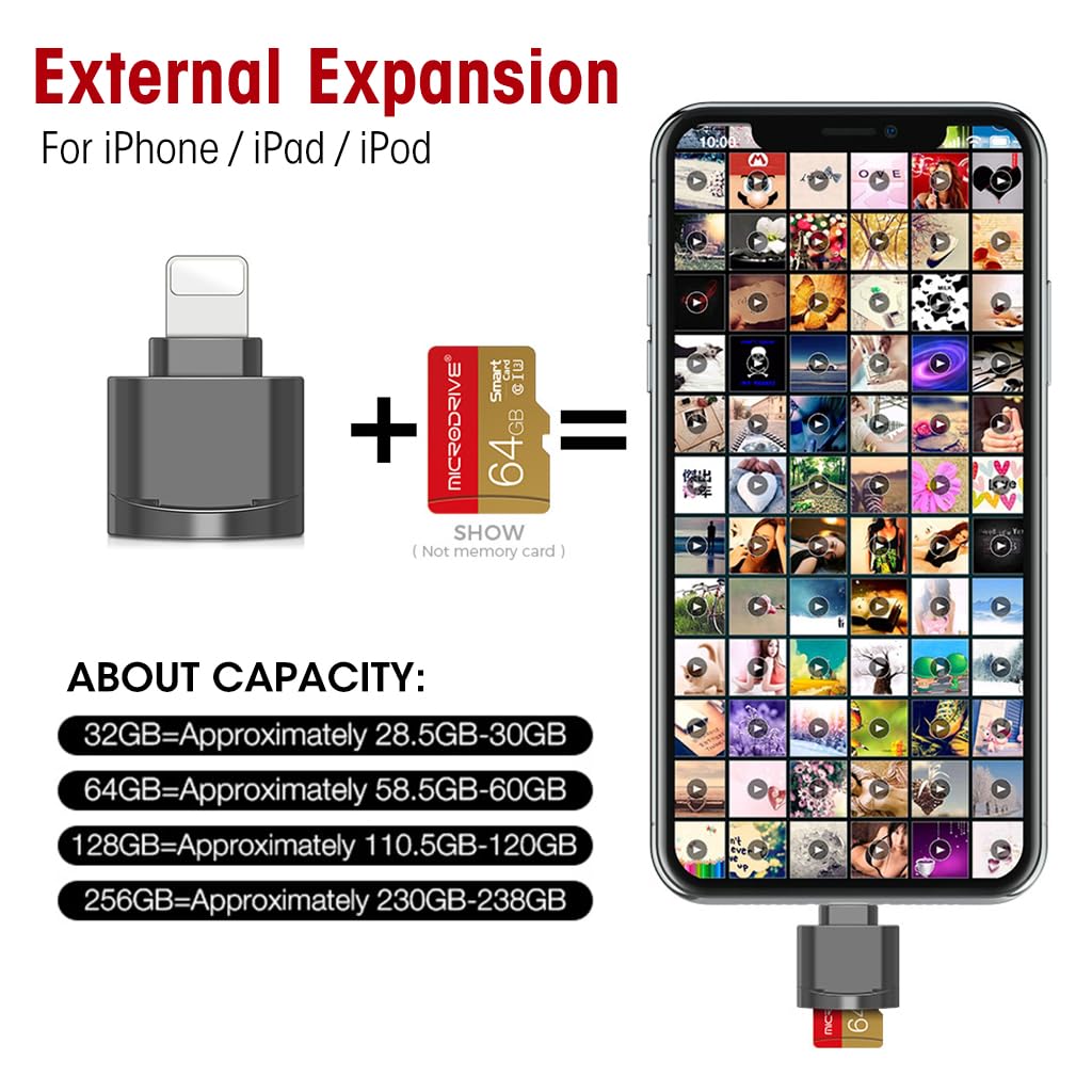 Verilux® Micro SD Card Reader for iPhone iPad, Micro SD/TF Card Reader Memory Card Reader for iPhone Plug and Play Card Reader for iPhone 13/12/Pro/11/X/XR/Max