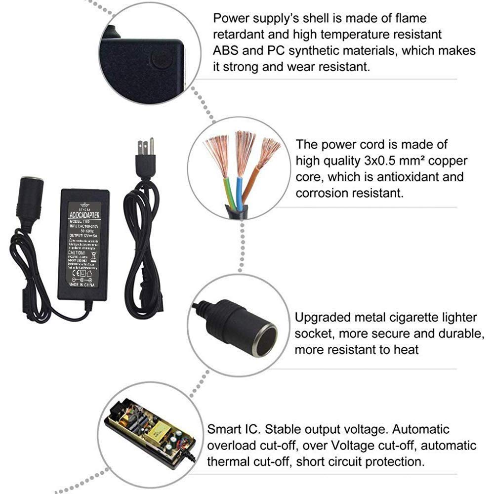 ZORBES® AC to DC Converter 12V 8A 96W,110V,240V to 12V Power Supply Adapter Car Cigarette Lighter Socket, AC,DC Transformer for Portable Cooler Warmer,Air Compressor,Heated Seat & Other Car Devices