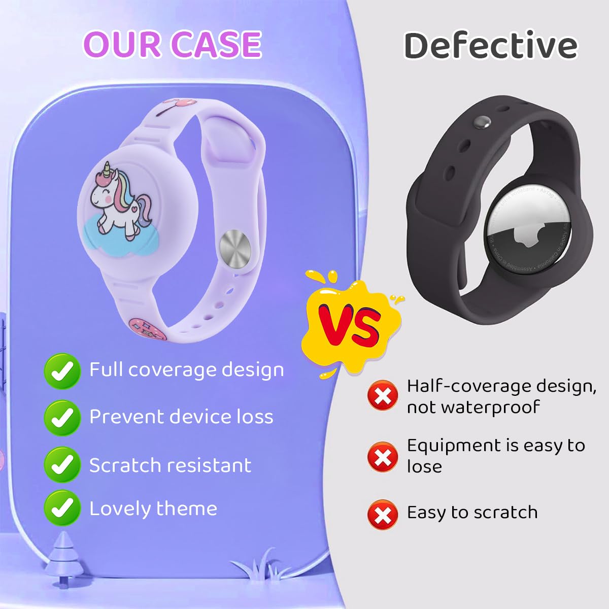 ZORBES® AirTag Bracelet for Kids, Waterproof Cute Cartoon Air tag Holder with Watch Band Design, Full Coverage Anti-Lost Silicone Airtag Hidden Accessories for Child, Pink