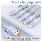 Verilux 5 in 1 Type C Cable for Travel and Multi Device Charging with 100W PD and 3.9ft Nylon Braided Design