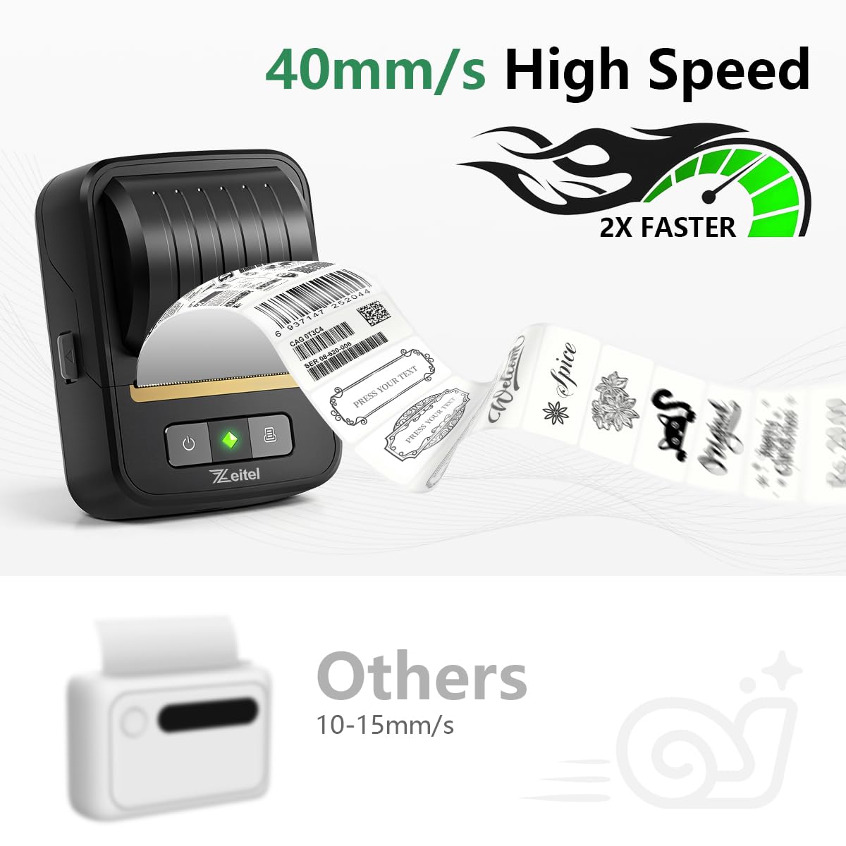 Zeitel® 40mm/s Faster Bluetooth Wireless Thermal Label Printer for Home Office