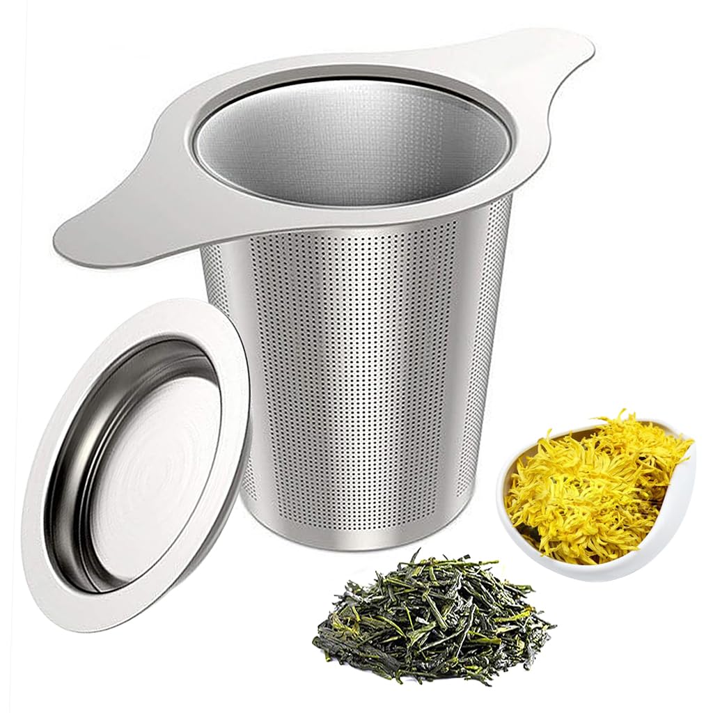 Zeitel® Tea Infuser Tea Strainer with Lid Tea Filter for Loose Tea, Chamomile, Green Tea Loose Leaves 2.95 inches Height Fine Mesh Strainer for Teapots, Cups, Mugs 304 Stainless Steel