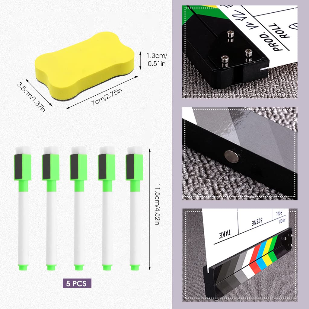 Verilux 12x10in Clap Board with Markers and Erasers for Movie Directors, Acrylic Clapboard Film Slate Cut Action Scene Clapper for Filmmaking Photography Studio Video TV