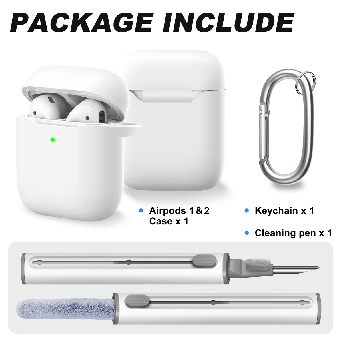 ZORBES® AirPods Case AirPods Cover for Apple AirPods 2nd/1st Gen AirPods 2nd Generation Case Soft Silicone Anti-Scratch Protective Cover for AirPods with Carabiner & Earbud Cleaning Brush Kit White