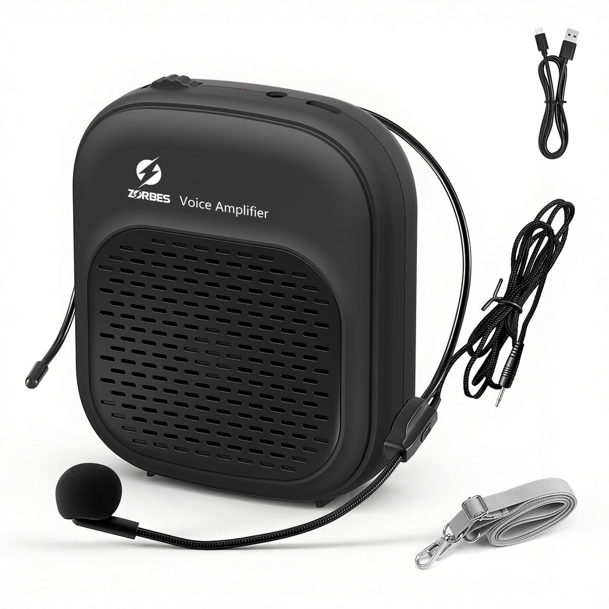 ZORBES® USB Rechargeable Voice with Headset Microphone Portable Cordless Mini Speaker, Noise Reduction, Adjustable Volume, Lightweight Teaching Tour Guide Speech Booster with Sling Strap