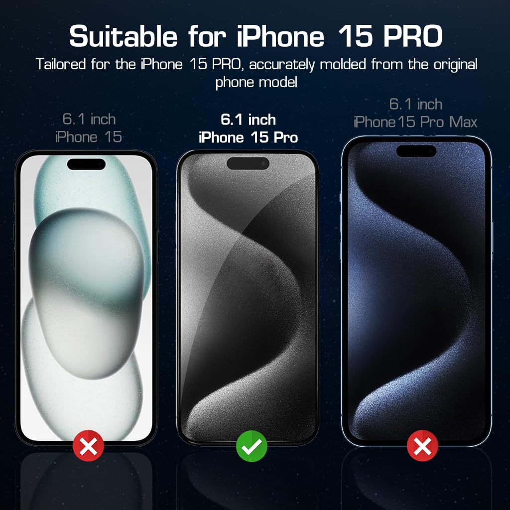 ZORBES® Privacy Screen Protector Tempered Glass Screen Protector Matte for iPhone 15 Pro 6.1'' HD Anti-glare Screen Protector for iPhone 15 Pro 2Pcs