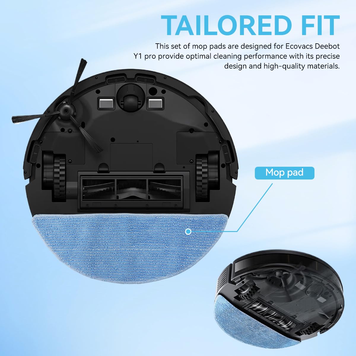 Verilux Replacement Mop Pads for Ecovacs Deebot Y1 Pro featuring Microfiber Material | Reusable and Water Absorbent Cleaning Pads