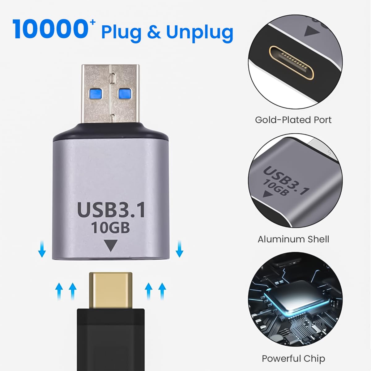 Verilux® Type C to USB Adapter USB 3.1 Type C to USB Charger Converter Support 10Gbps Speedy Data Transfer & 20W Fast Charging Compatible with iPhone 15, MacBook, Samsung Galaxy