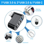 Verilux USB Hub 3.0 for Laptop and PC with 4 in 1 Ports Featuring 90 180 Rotatable Plug | Type C PD Charging
