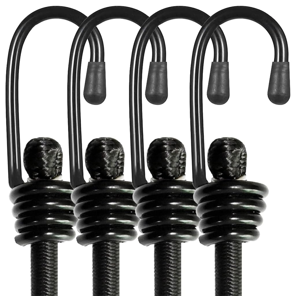 Serplex® 4Pcs Boungee Cords 24 inches Heavy Duty Outdoor Elastic Bungee Straps with Dual End Hook, Elastic Bungie Straps, Bungy Cords, Rubber Bunjee Chords Multi Use Rope for Luggage, Camping, Tidying