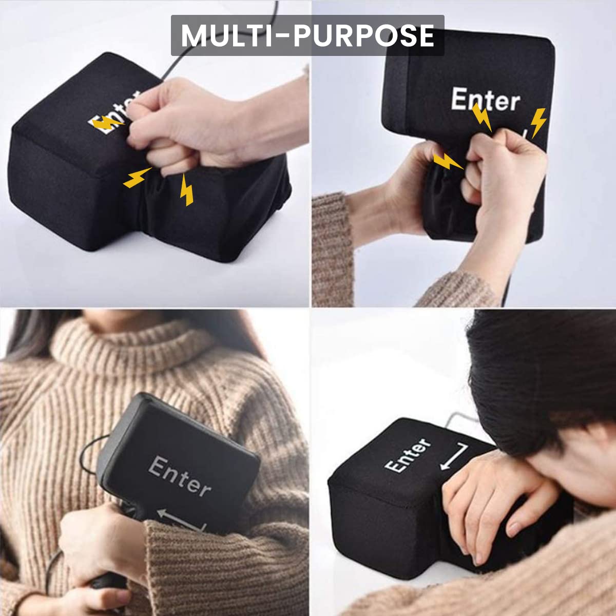 ZORBES® Large Usb Enter Key Fun Stress Relief Toy Cushion For Office Soft 'Enter' Key Plug And Play Practical Gift Stress Relief Toy, Black