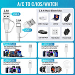 Verilux Watch Charger Cable for Apple with 5.9ft Length and Magnetic Charging Module | USB C and Lightning Connectors