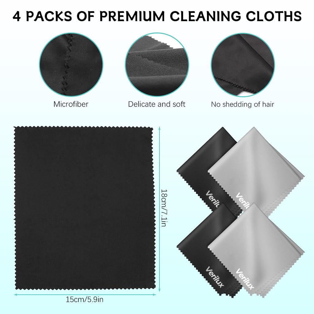 Verilux Microfiber Cleaning Cloth 4 Pack 18x15cm for Glasses and Screens | Machine Washable