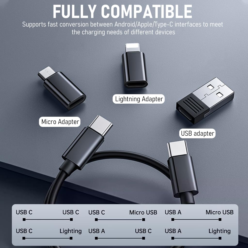 ZORBES® USB C Adapter Kit with Case Includes USB A to USB C Adapter, Lighting to USB C Adapter, Micro USB to USB C Adapter, Type C to Type C, Sim Card Eject Tool, 6 in 1 Travel Charing Cable Kit