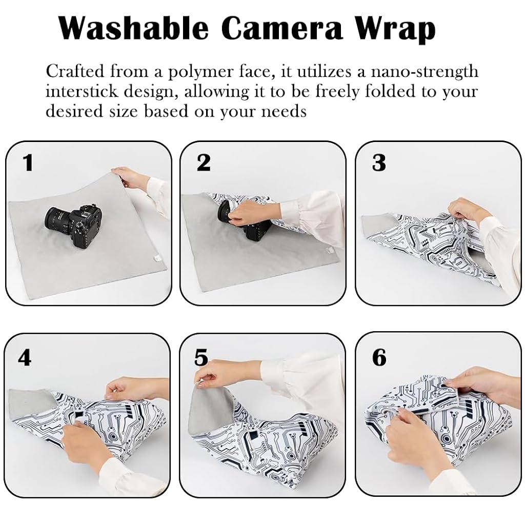ZORBES® Camera Lens Wrapping Cloth 45x45cm Magic Grippy Multi-Use Fashion Print Design Non-Slip Waterproof Silicone-Coated Organizer Wrap for Tools Gears Accessories 3PCS