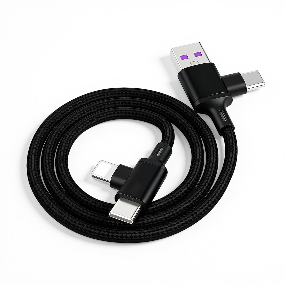 Verilux® 4-in-1 USB Charging Cable, Aluminum Alloy USB-A & USB-C to Ligh-ning & USB-C, PD 66W Fast Charging Cord for Phone17/16/15, Android, 480Mbps Data Speed 6.6ft Nylon Braid Cable