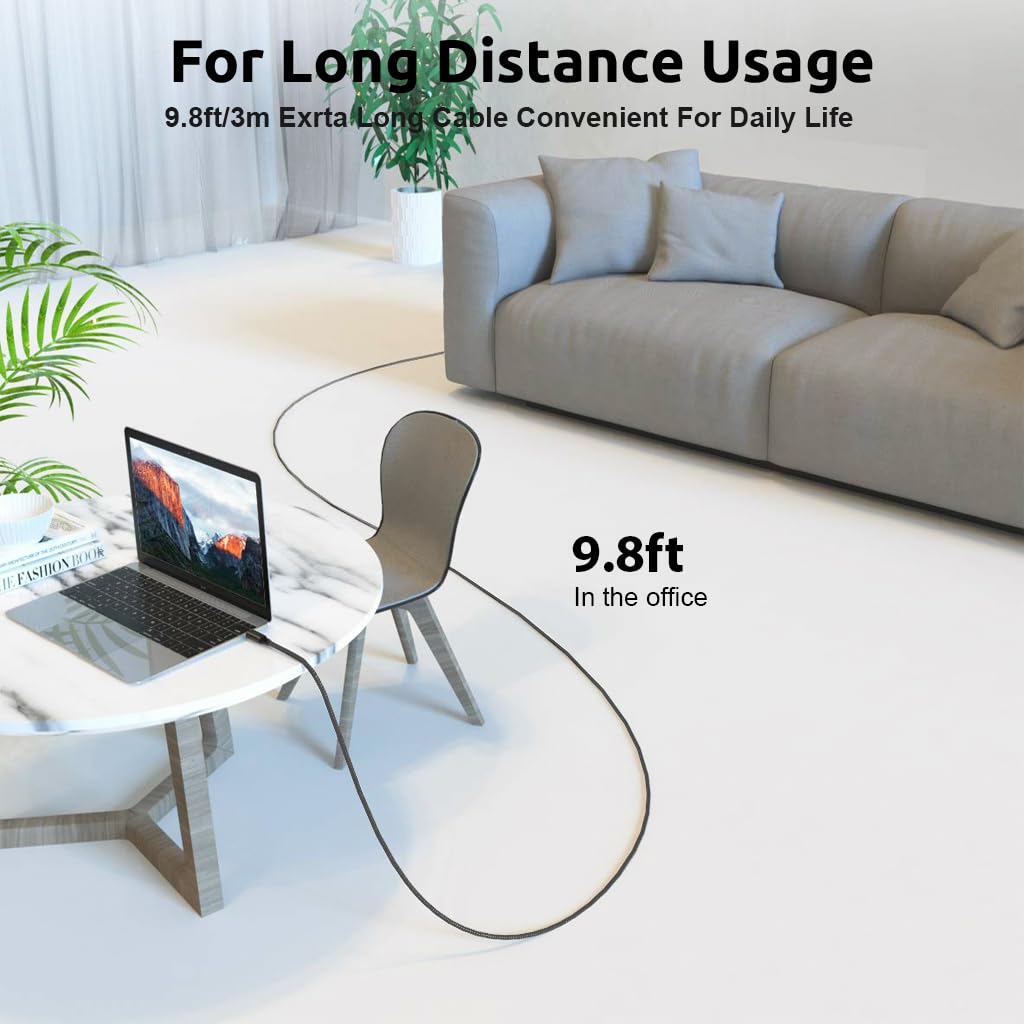 Verilux Type C to Type C Cable with 60W PD Fast Charging and 9.8 ft Nylon Braided Design