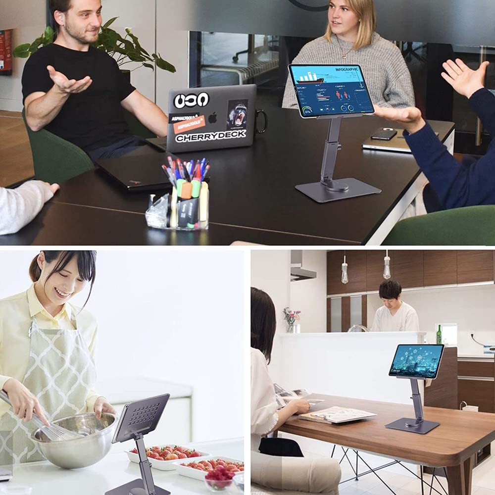 Verilux Tablet Stand for Desk with 360° Adjustable Height and Rotatable Design | Aluminum Alloy Holder for Tablets up to 13 in