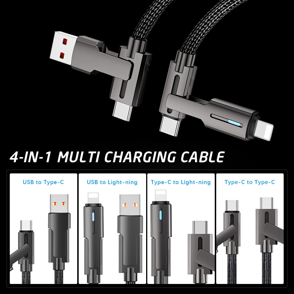 Verilux® 4 in 1 TYPE C to TYPE C Cable, PD 100W USB C Charging Cable, Light- ning to USB C, USB to Light-ning, 6.6Ft Long Nylon TYPE C to TYPE C Cable Fast Charging TYPE C Cable