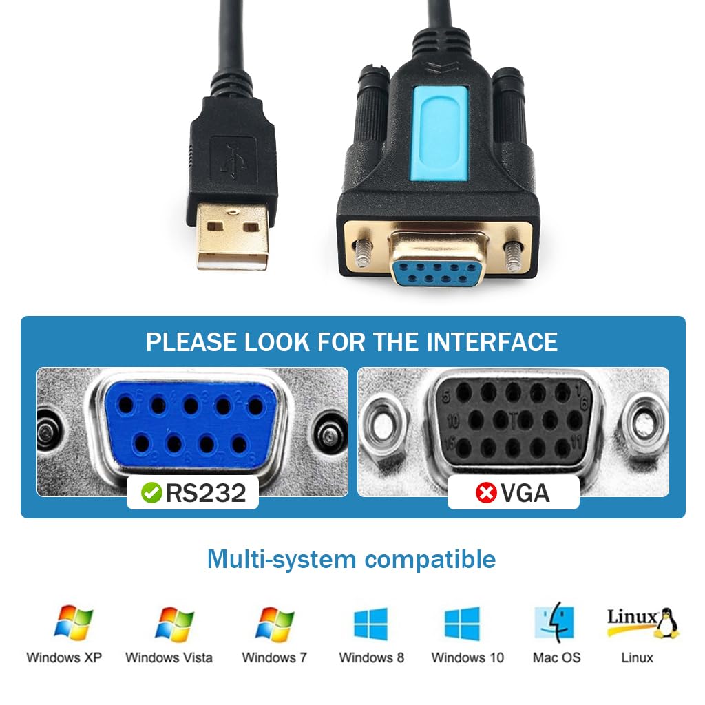Verilux USB to RS232 Adapter Cable for Modem and Scanner with PL2303 Chipset 6.6FT Black