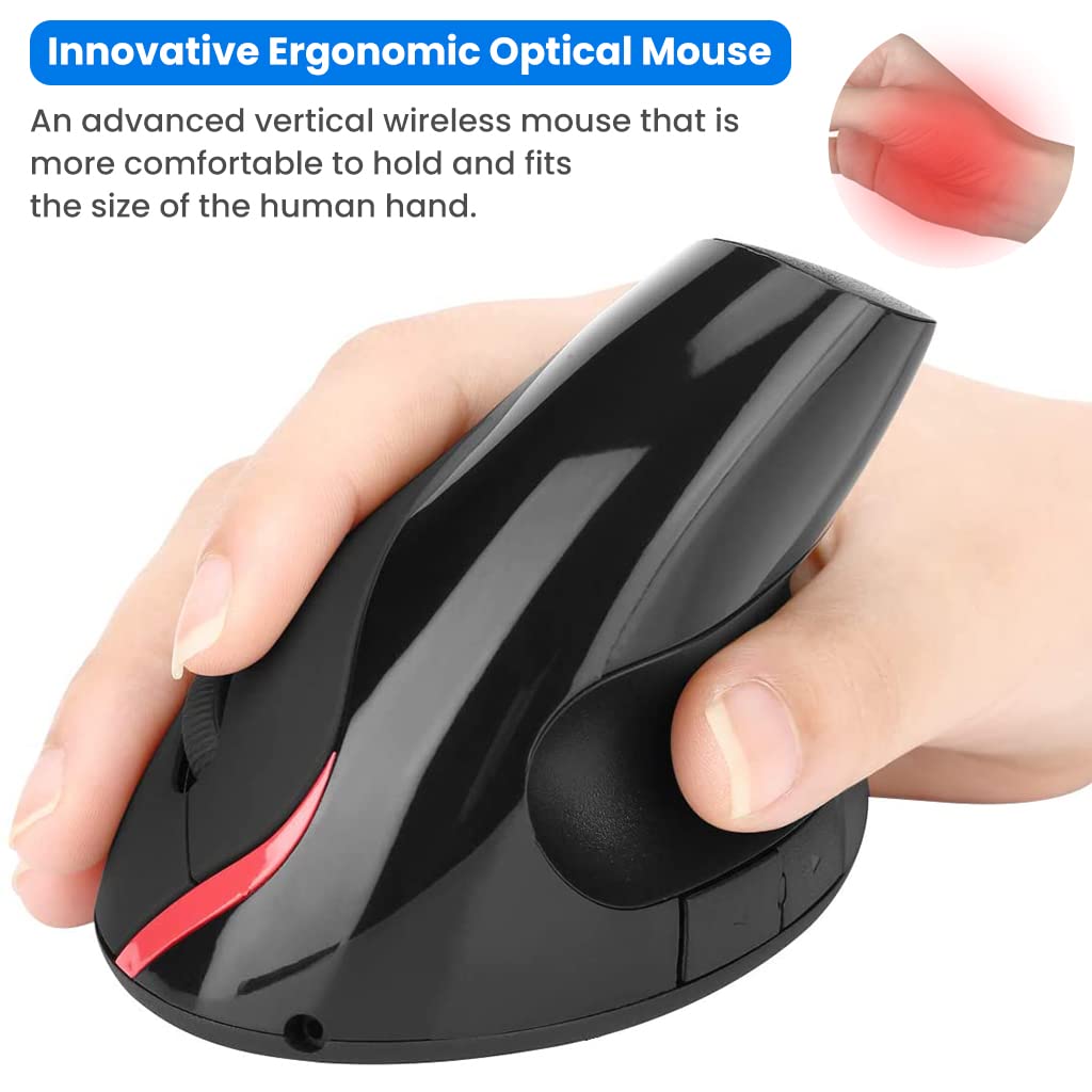 ZORBES® Vertical Mouse, Wireless 2.4G Ergonomic Vertical Mouse 5 Buttons 1600 DPI, Optical Vertical Ergonomic Laptop Mouse for Mac, PC, Desktop