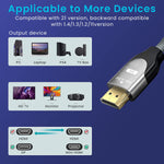 Verilux HDMI 2.1 Cable for Gaming and 8K Streaming 6.6 ft with 48Gbps Speed | Braided Nylon and 24K Gold-Plated Connectors