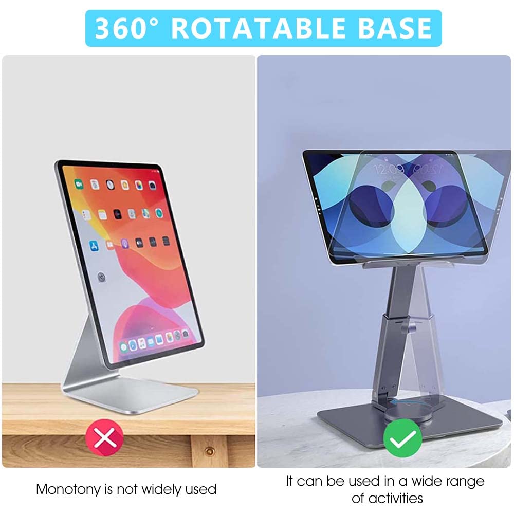 ZORBES® Tablet Stand Holder Tab Stand for iPad Stand for Table, Aluminium Alloy 360° Rotatable Tablet Holder Adjustable Height and Angle Foldable Desktop Tab Holder for iPad Phone Within 13'' 4000g