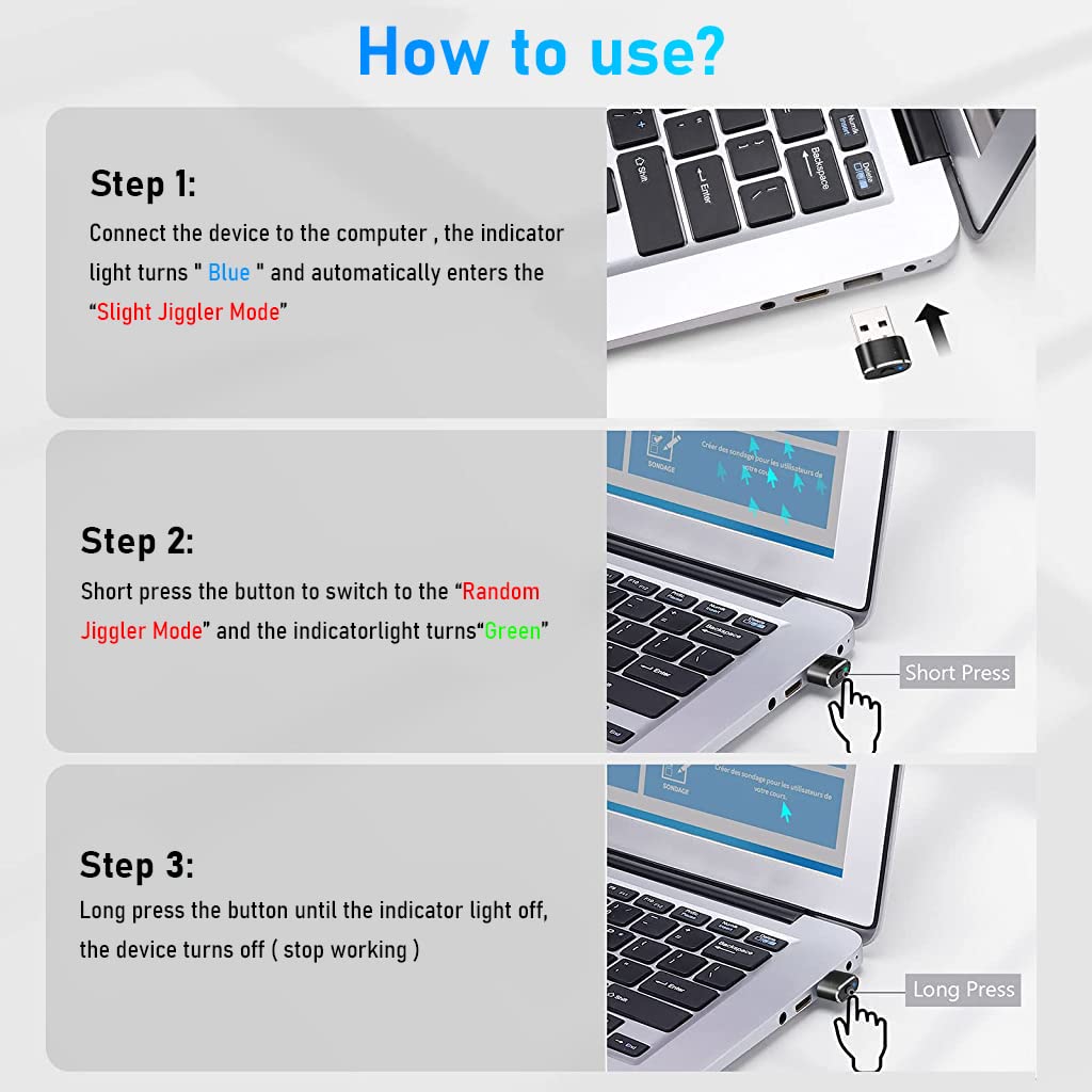 Verilux® Mouse Jiggler Undetectable USB Mouse Mover with Switch Button, 3 Jiggle Modes and Multi-Track, Driver-Free, Simulate Mouse Movement, Keeps for Computer, Laptop Awake - verilux