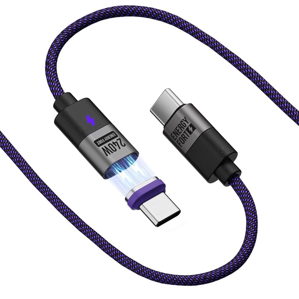 Verilux Type C to Type C Cable for Fast Charging with 240W PD3.1 Power | Magnetic Nylon Braided 3.9Ft Design