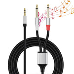 Verilux 3.5mm to Dual 6.35mm Aux Cable for Speakers with Nylon Braid 9.8 ft | Stereo Audio Splitter