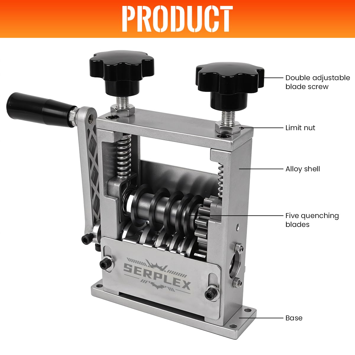 Serplex® 6-IN-1 Manual Wire Stripper Machine for Drill-Operated Wire Stripper Tool with Hand Crank 3-17mm Diameter Cable, Manual Stripping Machine Featuring 6 Tracks & 5 Carbide Blades