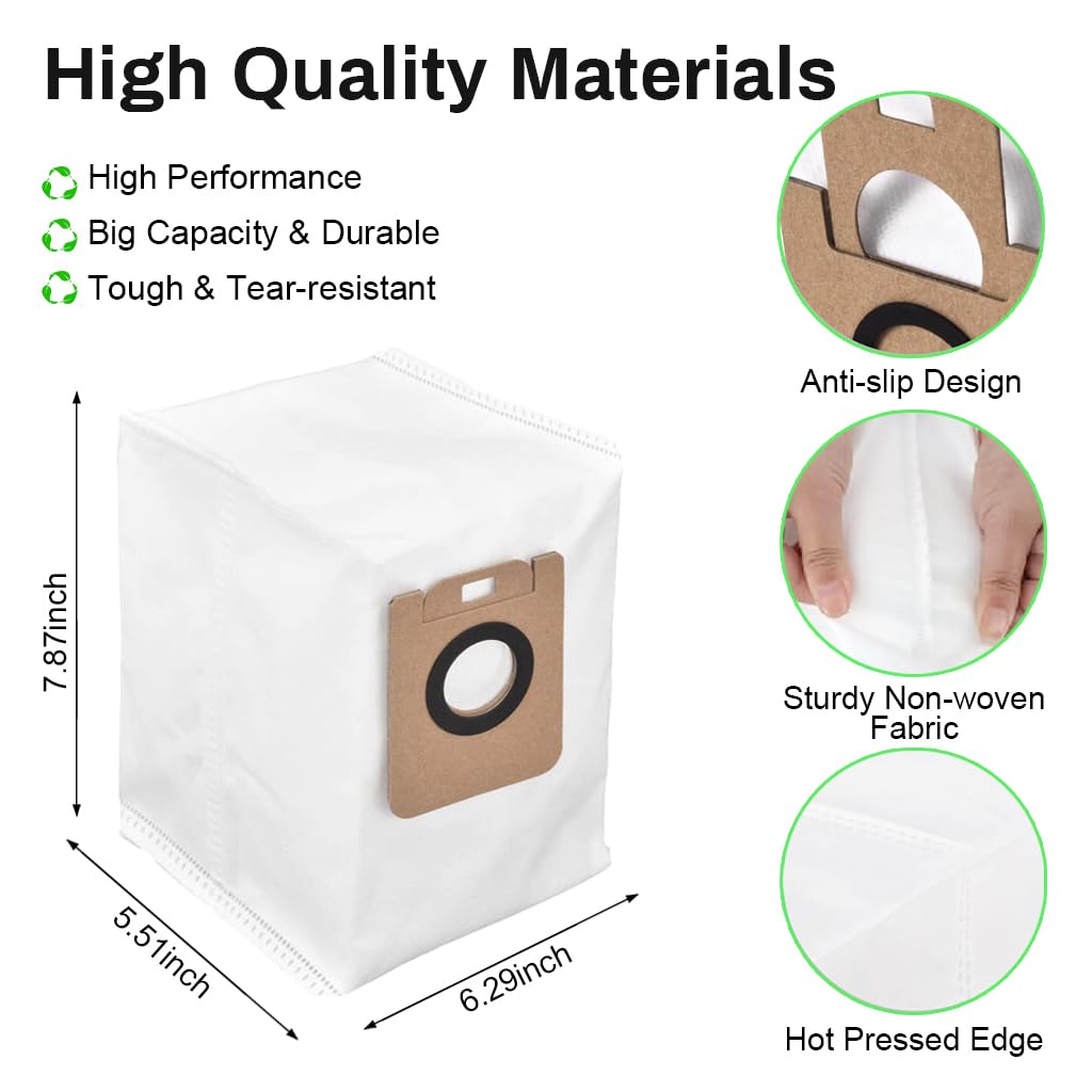 Verilux Replacement Dust Collector Bags for Dreame D10s Plus Vacuum | 8PCS Reusable Multi‑Layer Design