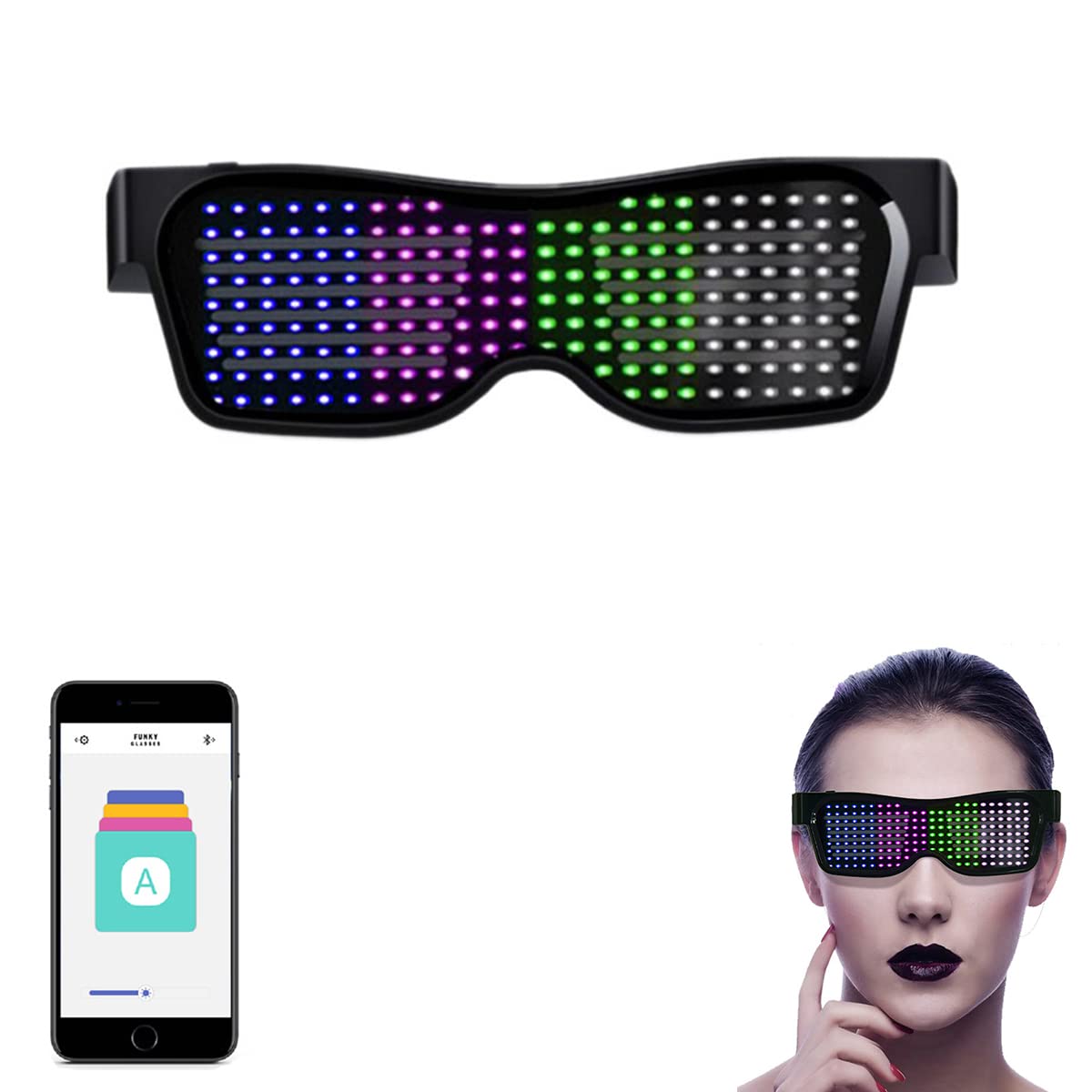 ZORBES® LED Glasses for Party Bluetooth Light Glasses for Party APP Control Music Sync Mode LED Display Smart Glasses, USB Rechargeable Glasses for Nightclub, Festivals, Raves, Christmas, Birthday